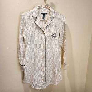 Lauren Ralph Lauren Ivory  Polka Dot Cotton  Pajama Shirt Size S